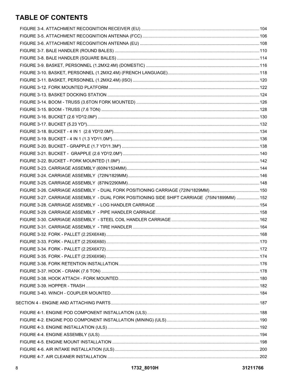 Manual del catálogo de piezas del manipulador telescópico JLG 1732 8010H 31211766