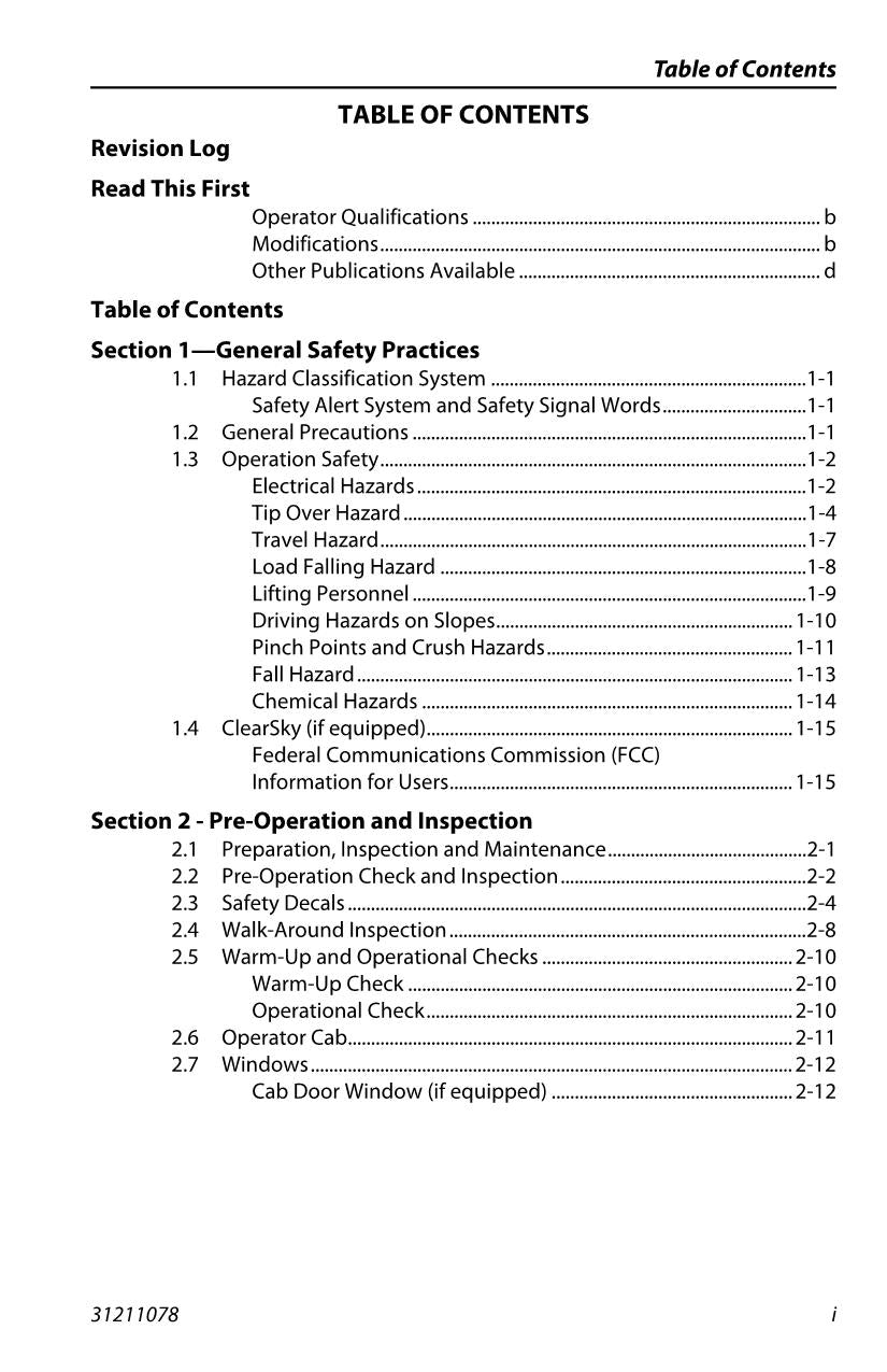 Manual del operador de mantenimiento y operación del manipulador telescópico JLG G15-44A