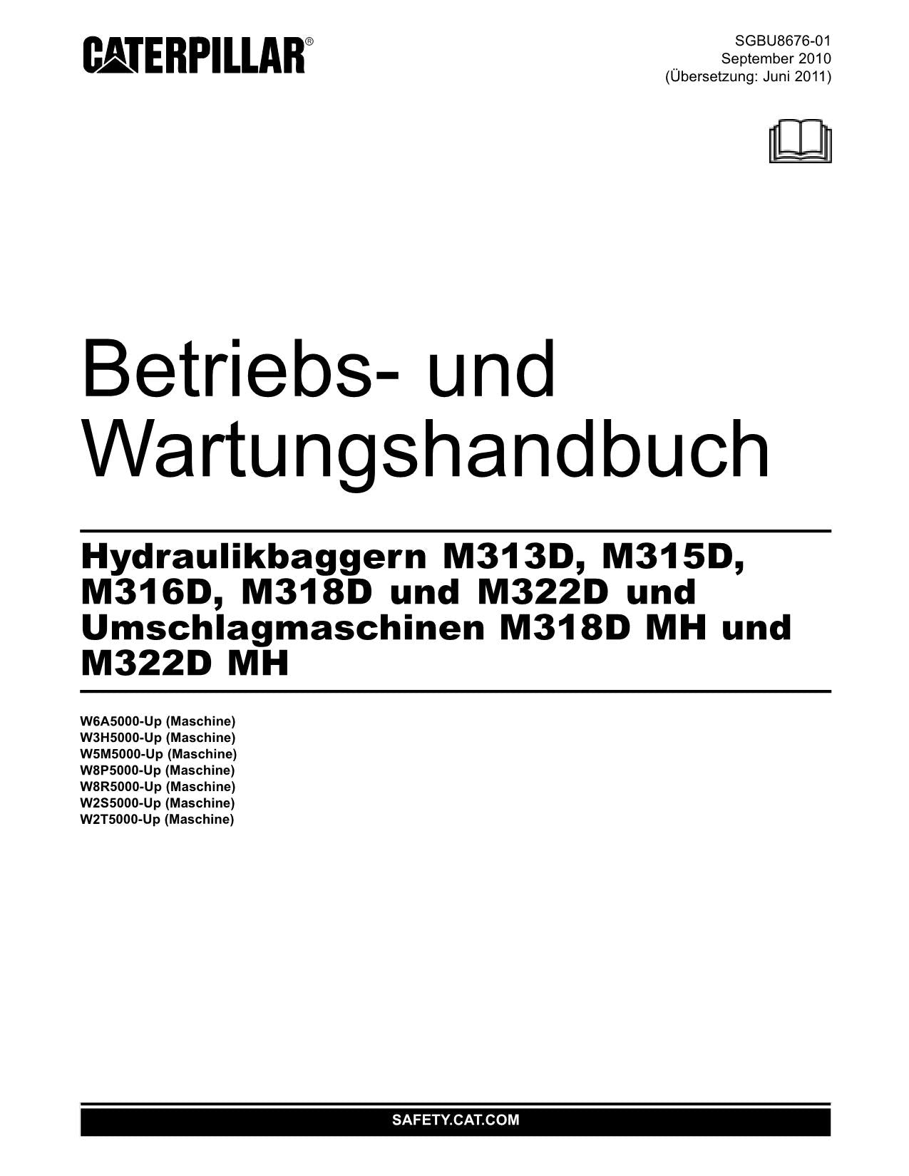 Caterpillar M313D M315D M316D M318D M322D M318D M322D Bagger Betriebsanleitung