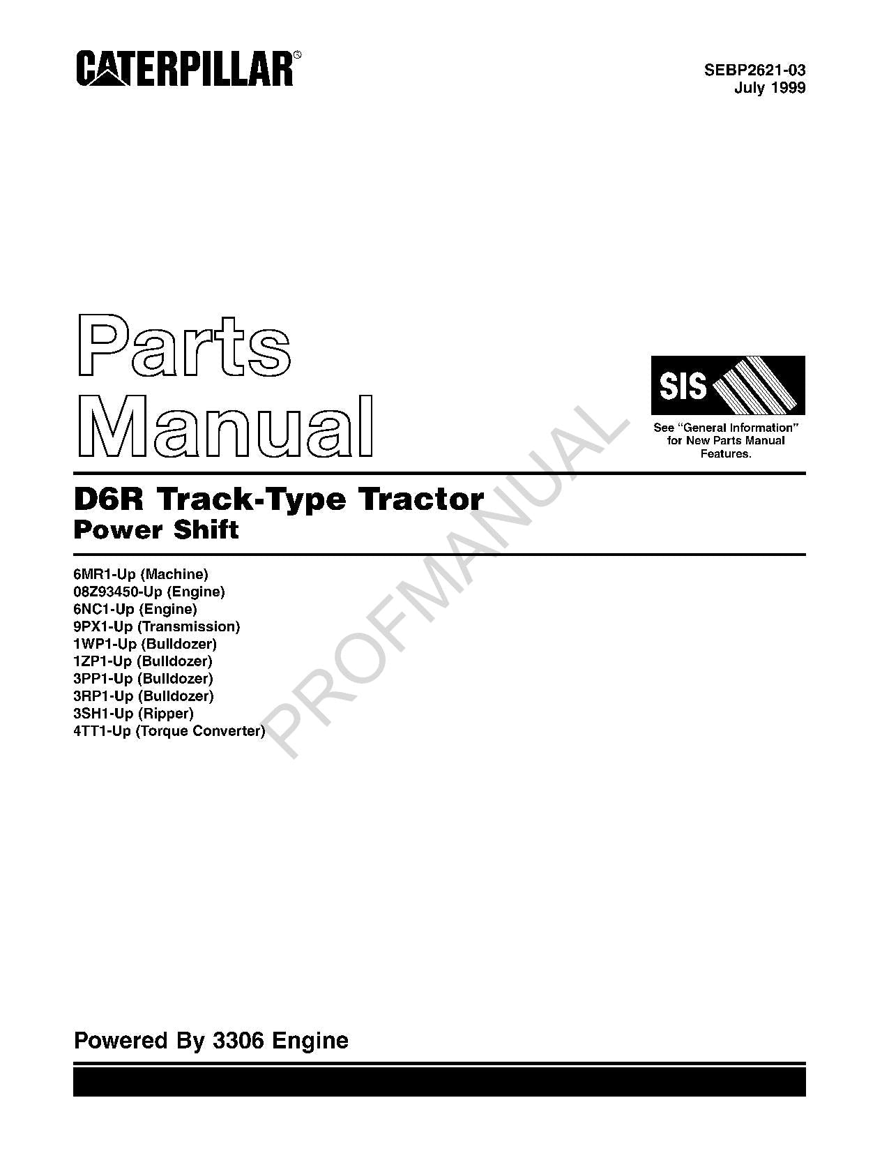 Caterpillar Cat D6R Track Type Tractor Power Shift Parts Catalog Manual SEBP2621