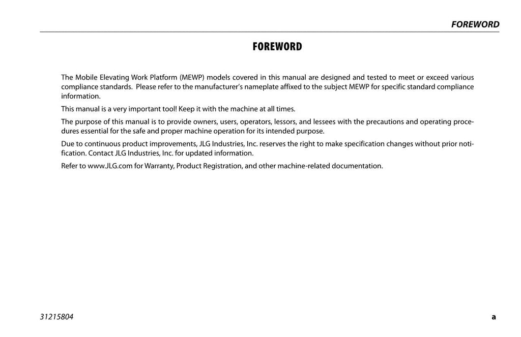 JLG R4045 Scissor Lift Maintenance Operation Operators Manual 31215804