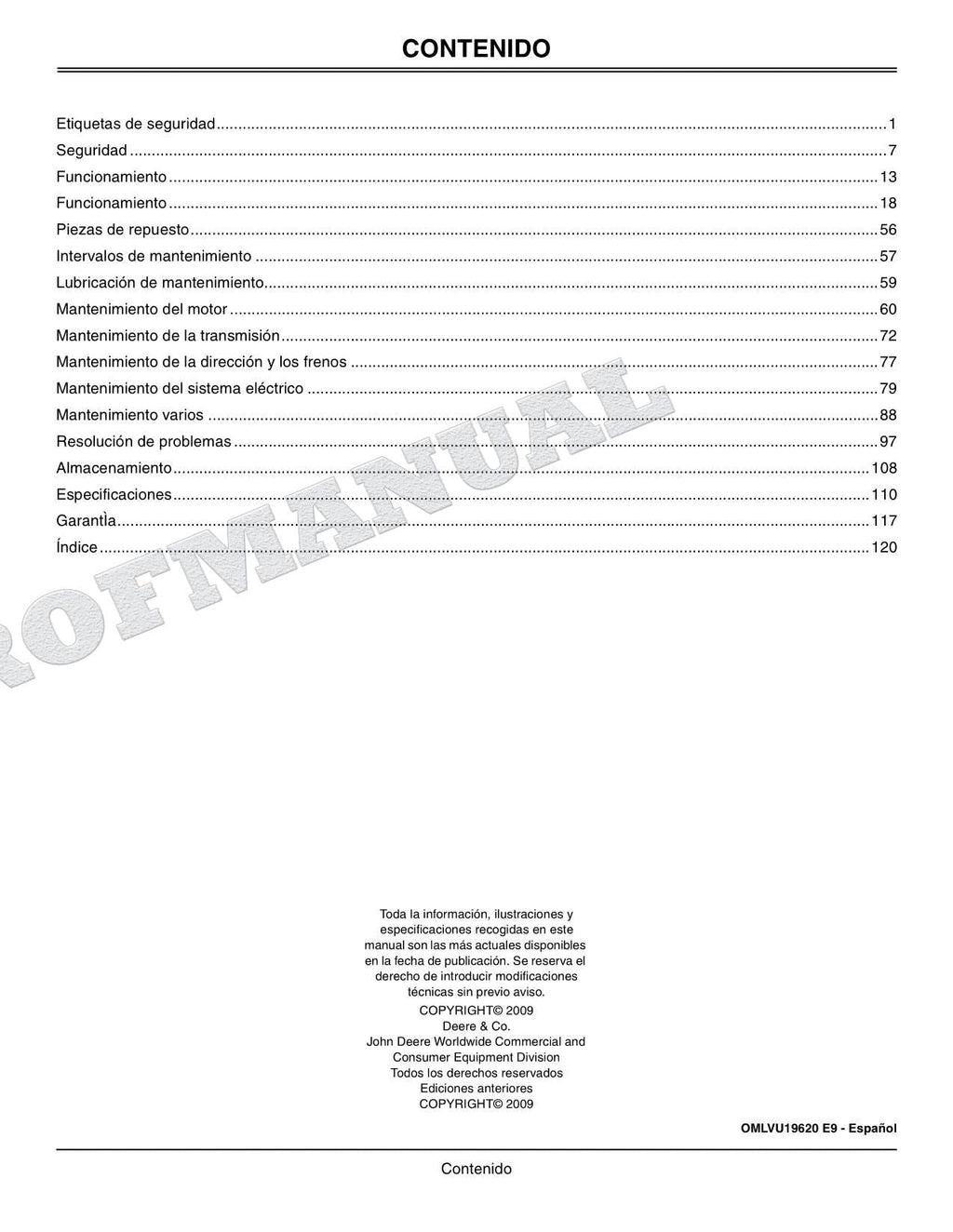 John Deere SN 4120 610001-810000 4320 620001-810000 Tractor Manual del Operador