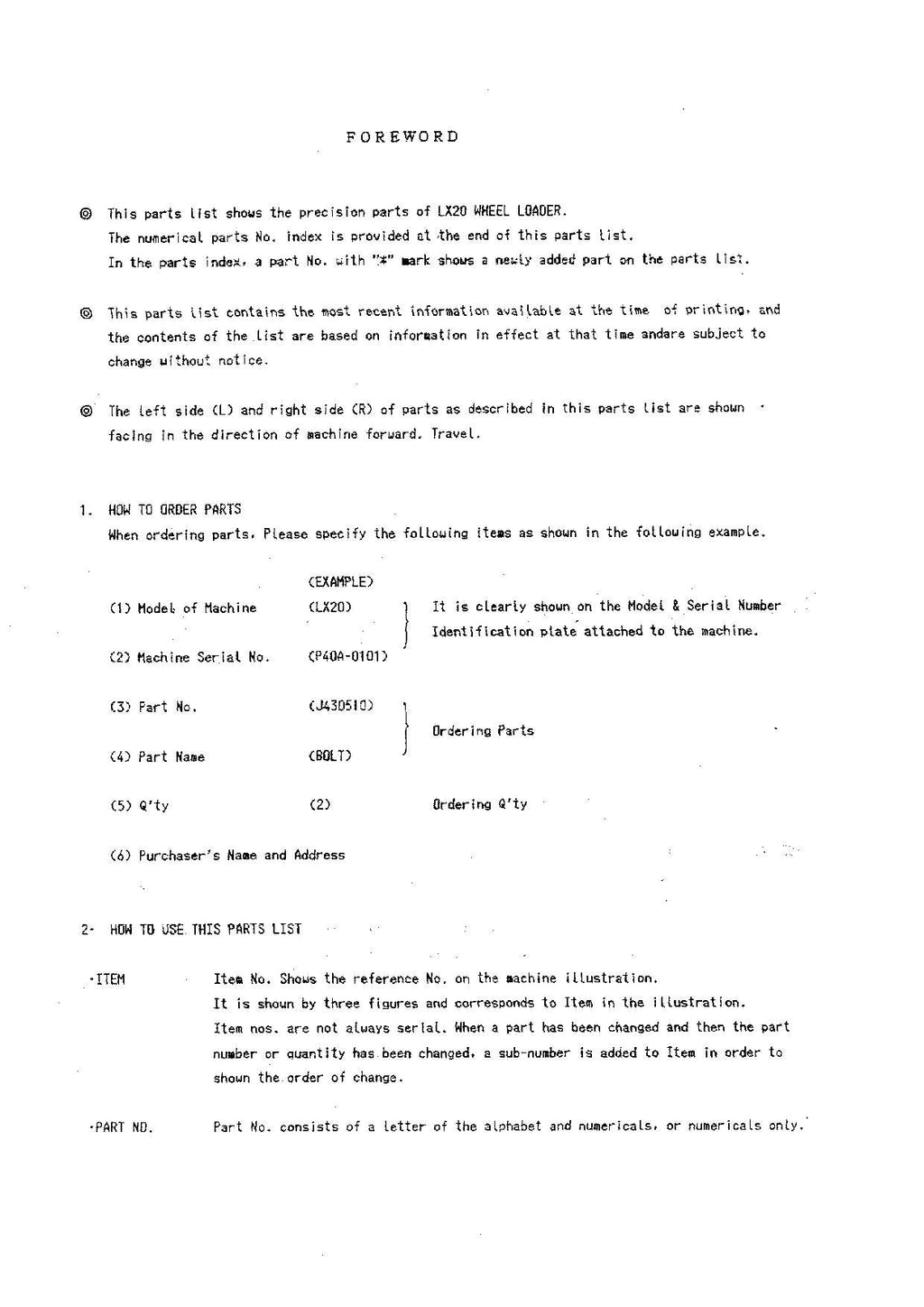 Hitachi LX20 Wheel Loader Equipment Component Parts Catalog Manual SN 0101-up