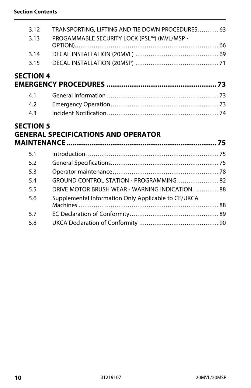 Manual del operador de mantenimiento y operación del mástil vertical JLG 20MSP 20MVL 31219107