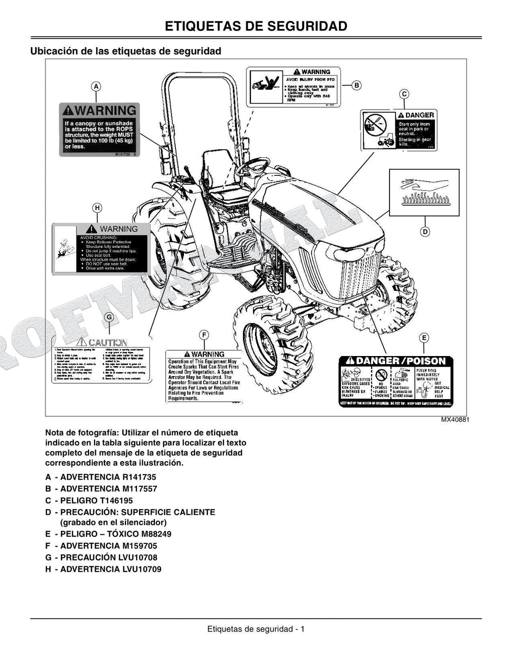 John Deere SN 4120 610001-810000 4320 620001-810000 Tractor Manual del Operador