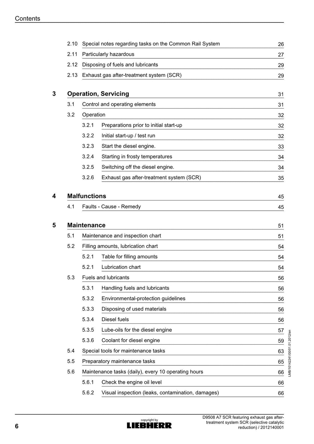 Liebherr D9508 A7 SCR featuring exhaust gas SCR engine Operators manual