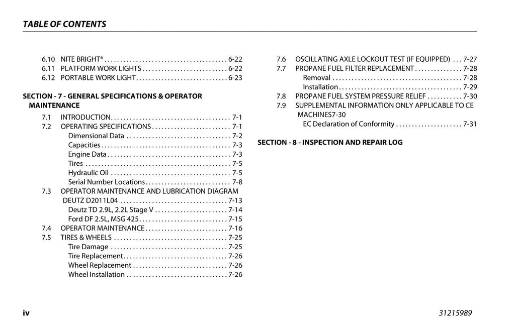 JLG 600AJ Boom Lift Maintenance Operation Operators Manual 31215989