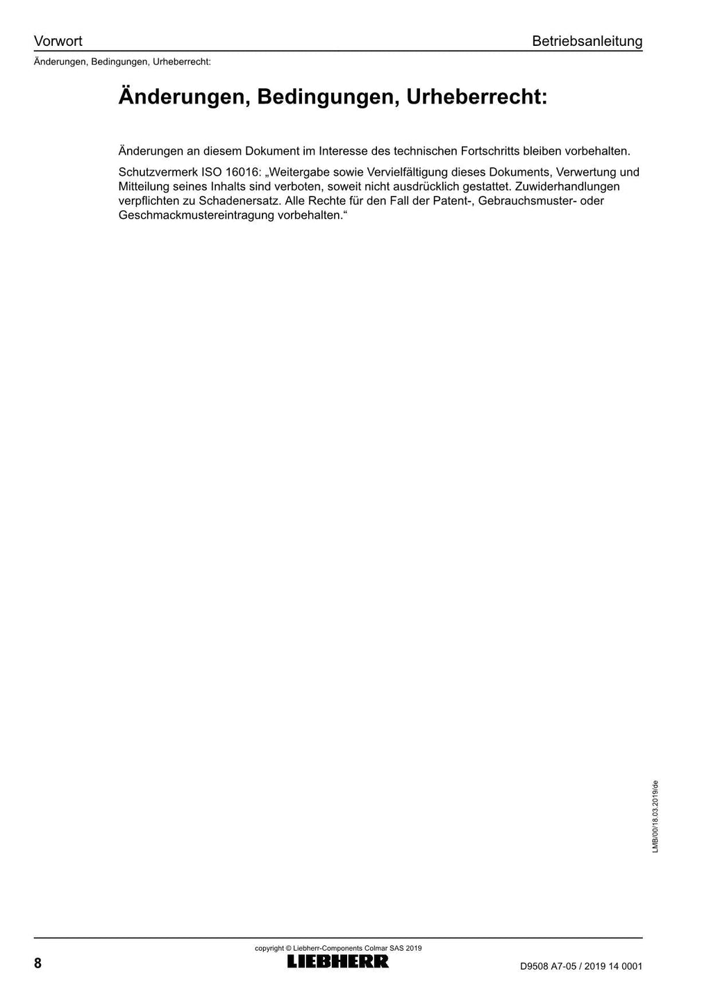 Liebherr D9508 A7-05 Dieselmotor Betriebsanleitung
