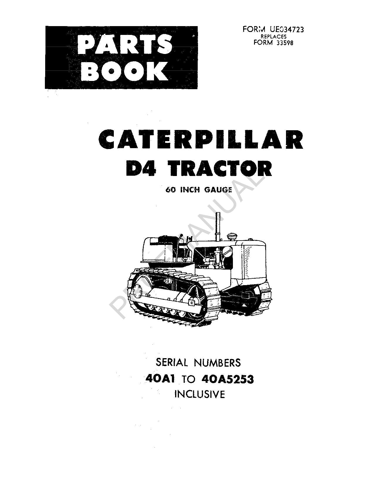 Caterpillar Cat D4 Tractor Parts Catalog Manual ser 40A1-5253