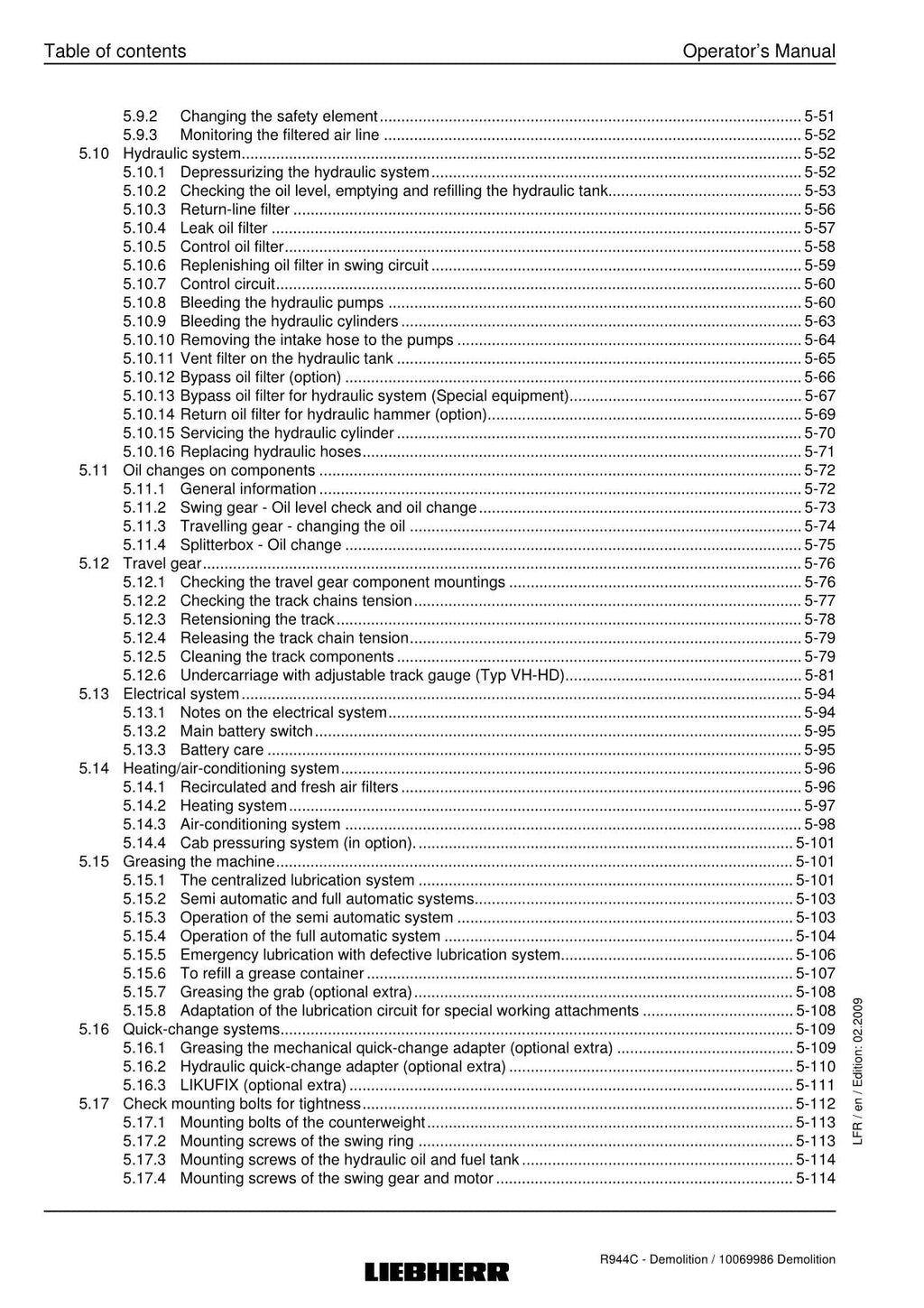 Liebherr R944 C Demolition Excavator Operators manual serial 22915