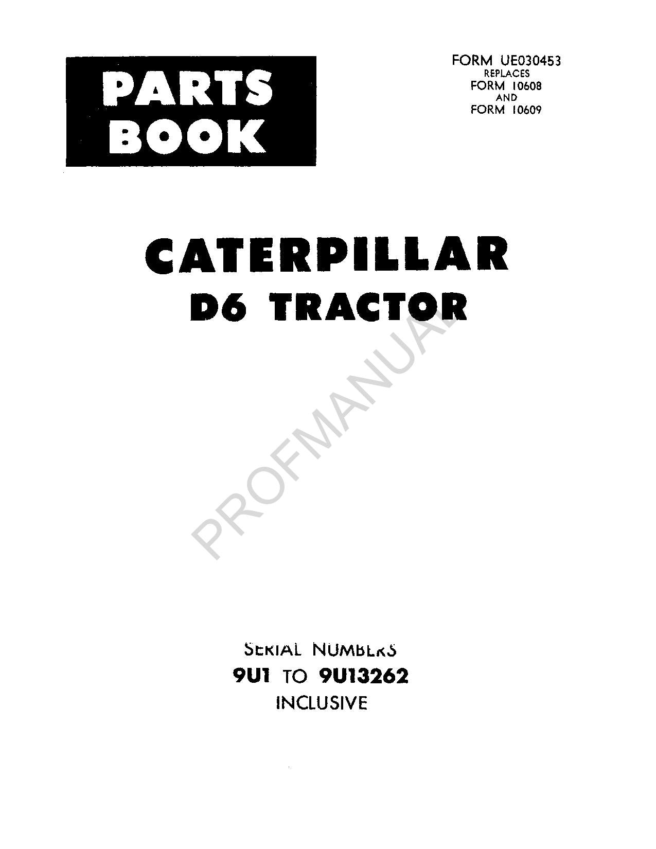 Caterpillar Cat D6 Tractor Parts Catalog Manual ser 9U1-13262