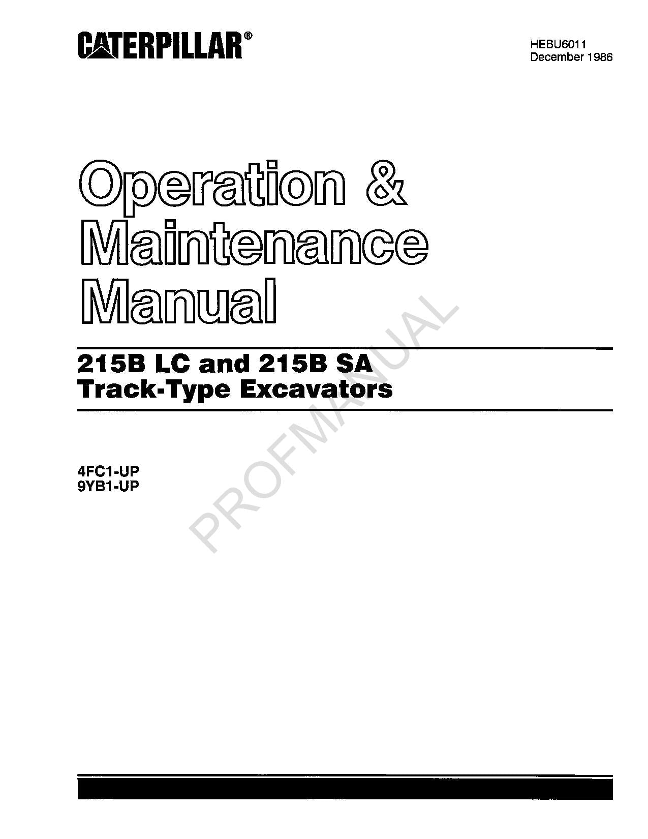 Manual del operador de la excavadora de cadenas Caterpillar 215B LC 215B SA HEBU6011