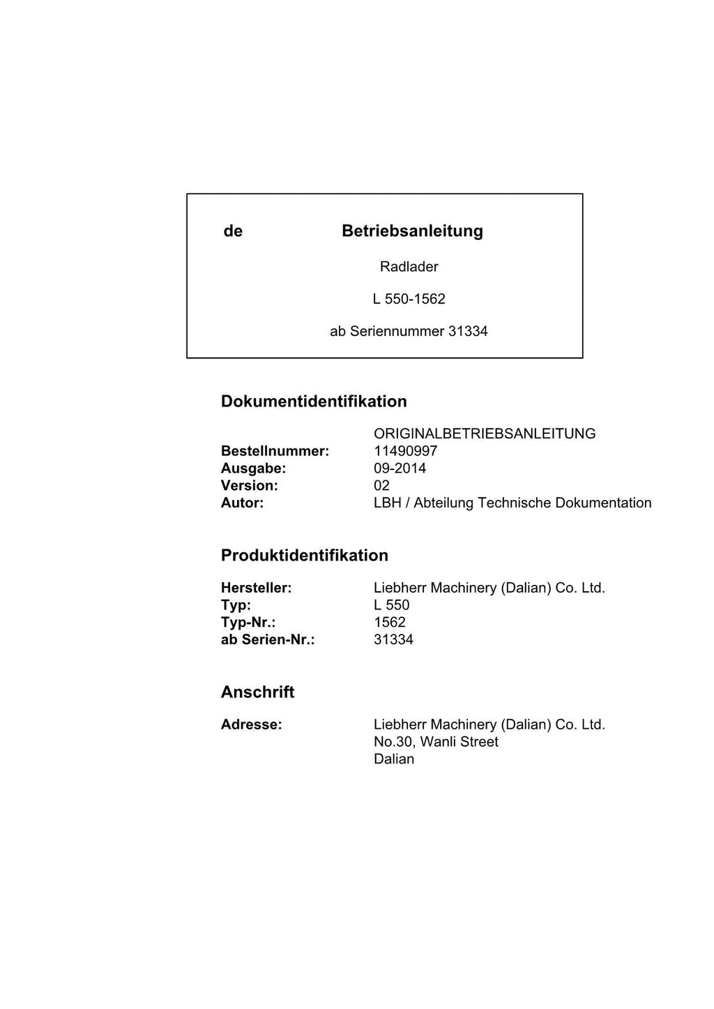 Liebherr L550 Radlader Betriebsanleitung ser 31334