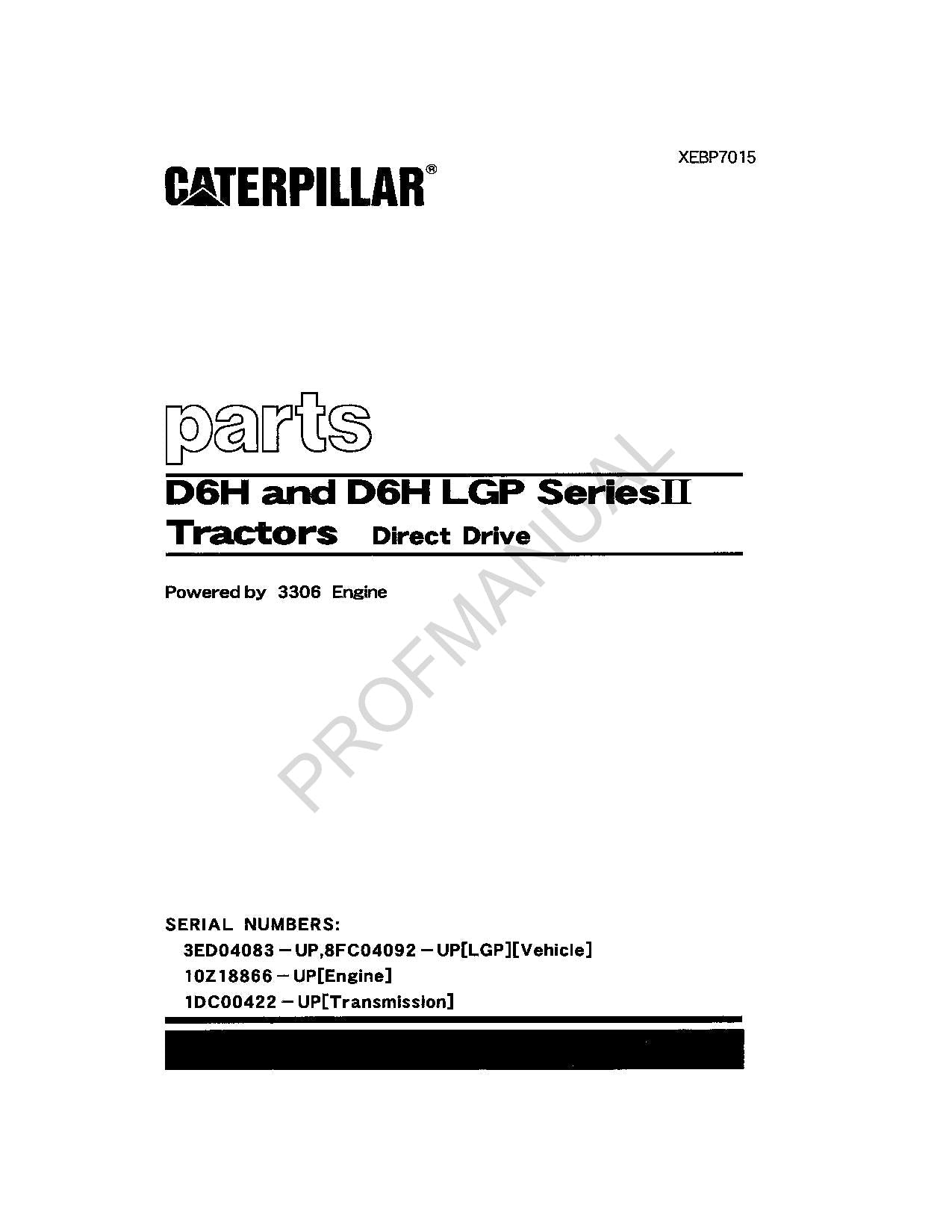 Caterpillar Cat D6H D6H LGP Series II Tractor Parts Catalog Manual XEBP7015