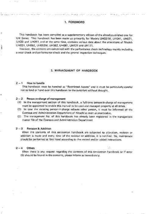 HITACHI UH031 UH041 UH071 UH171 UH261 UH052 UH20 UH30  EXCAVATOR SERVICE MANUAL