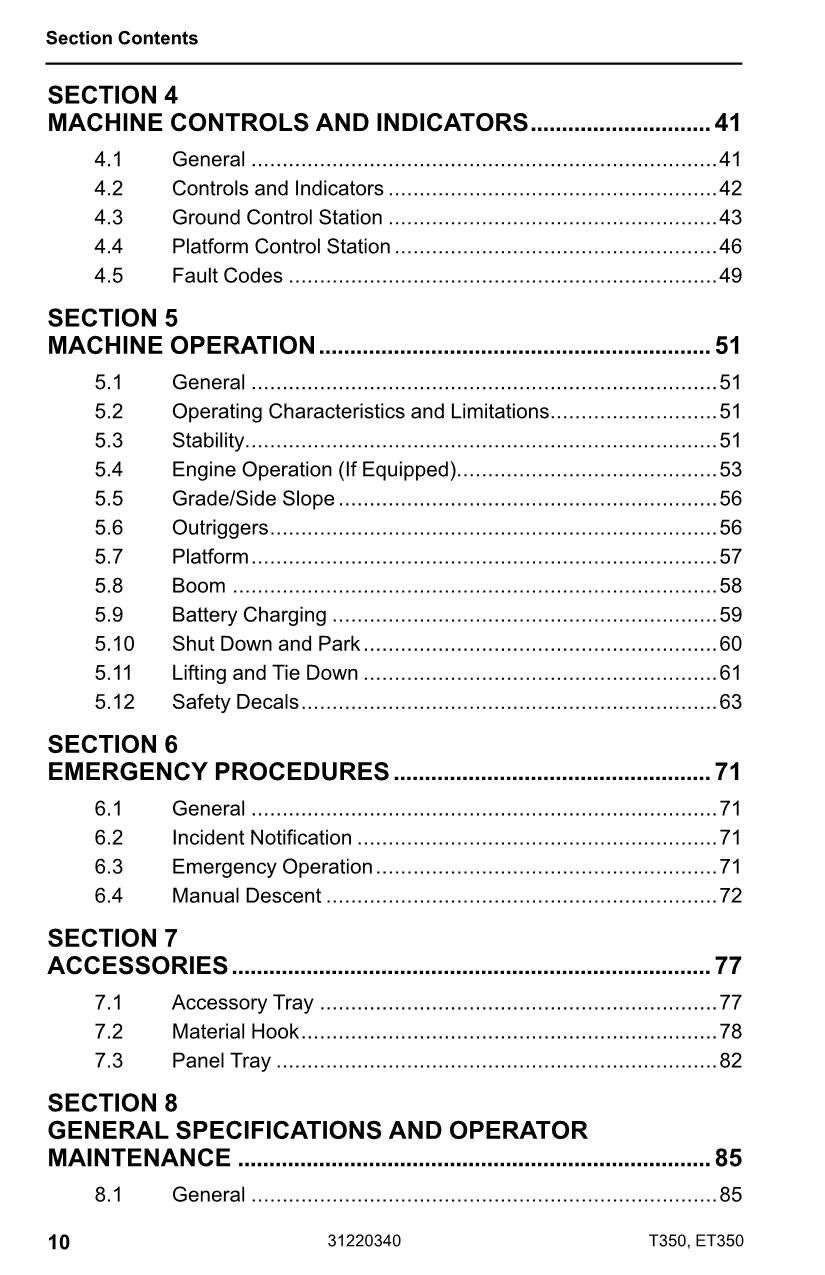 Manual del operador de mantenimiento y operación de la plataforma elevadora JLG ET350 T350