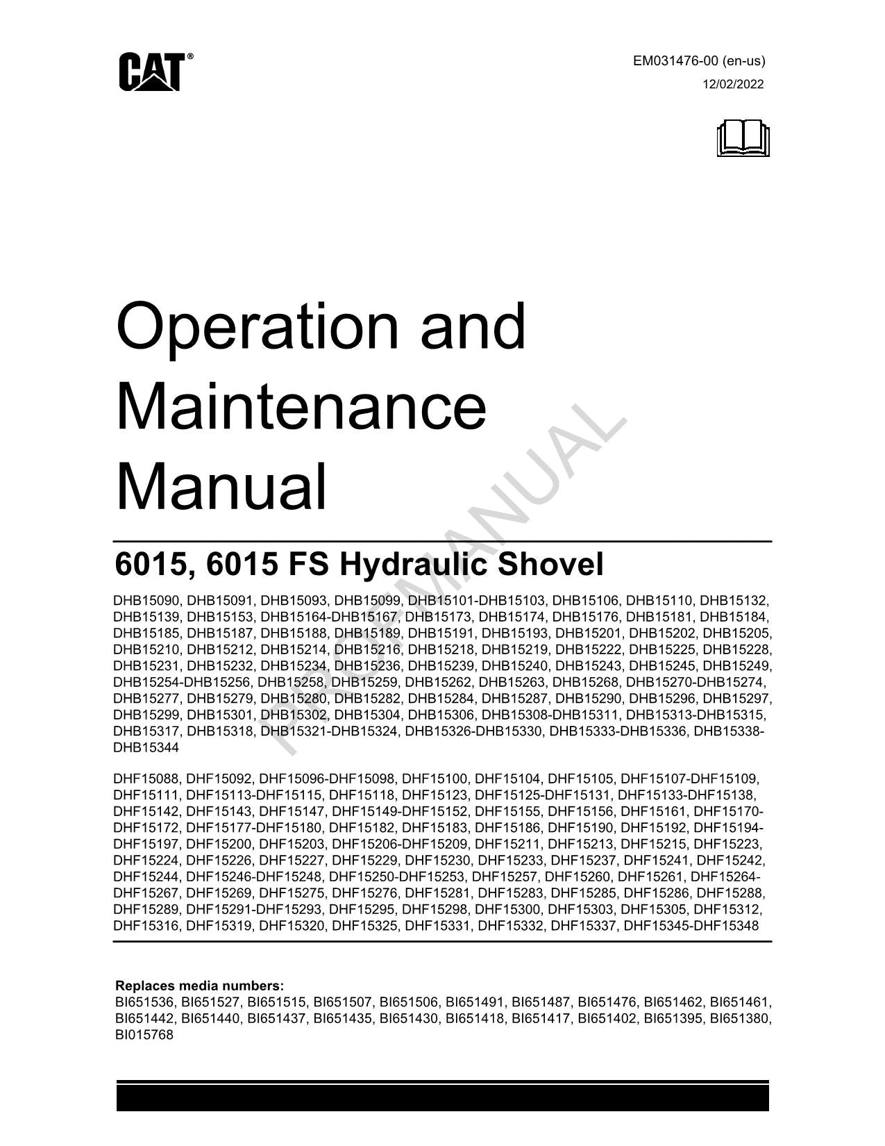 Caterpillar Cat DHB DHF-6015 6015 FS-QSK19 C C18 OPERATORS MAINTENANCE MANUAL