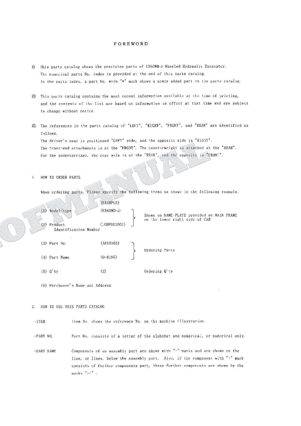 HITACHI EX60WD-2 Equipment Component Excavator Parts Catalog Manual SN 001001-