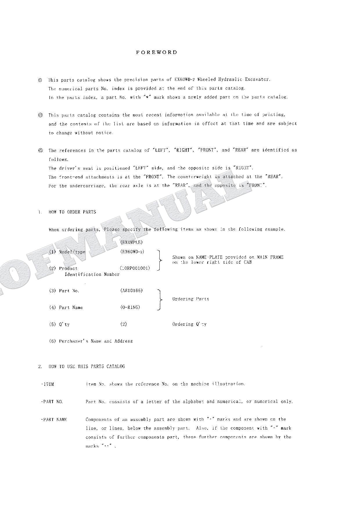 HITACHI EX60WD-2 Equipment Component Excavator Parts Catalog Manual SN 001001-