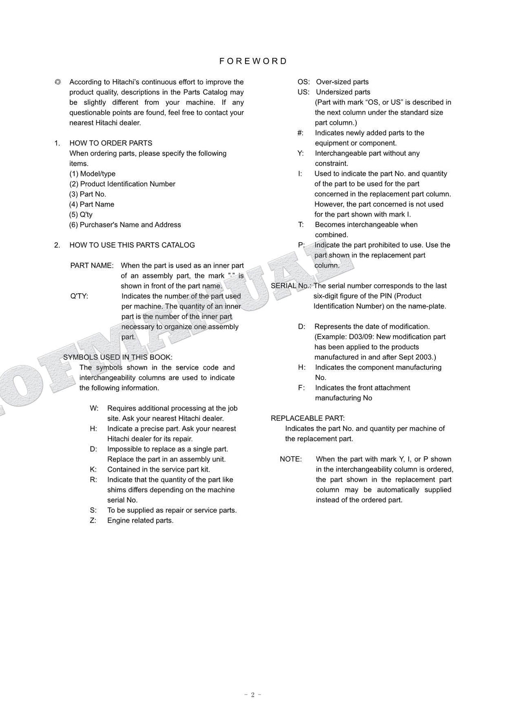 HITACHI ZAXIS ZX70B Battery-Excavator Parts Catalog Manual SN 000001-
