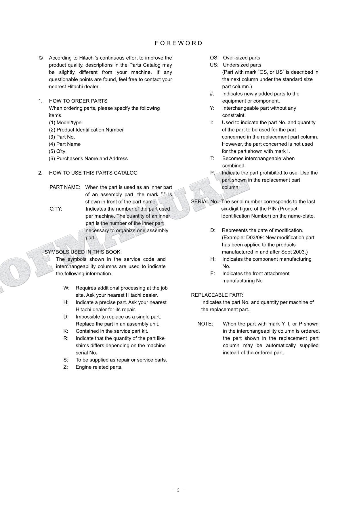 HITACHI ZAXIS ZX70B Battery-Excavator Parts Catalog Manual SN 000001-