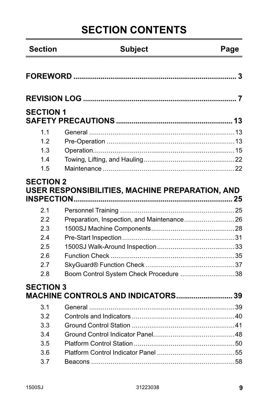 JLG 1500SJ Boom Lift Maintenance Operation Operators Manual 31223038