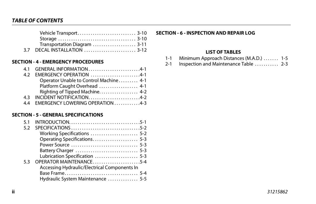 JLG 830P Vertical Mast Maintenance Operation Operators Manual 31215862