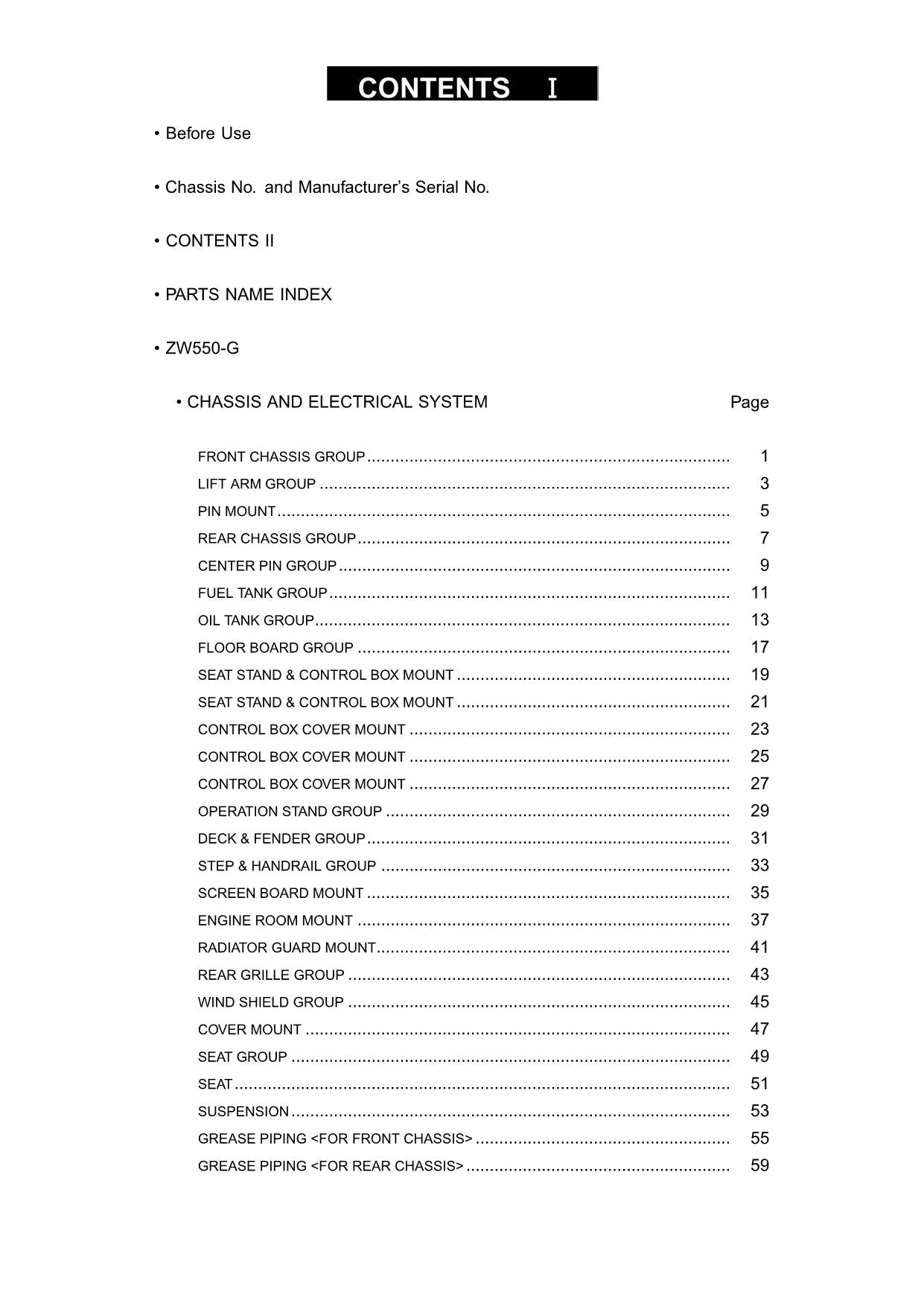 Hitachi ZW550-G Wheel Loader Parts Catalog Manual SN 0201-up