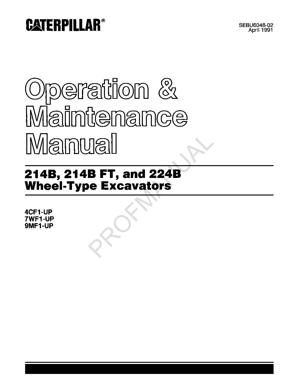 Manual de mantenimiento del operador de excavadoras de ruedas Caterpillar 214B, 214B, FT y 224B