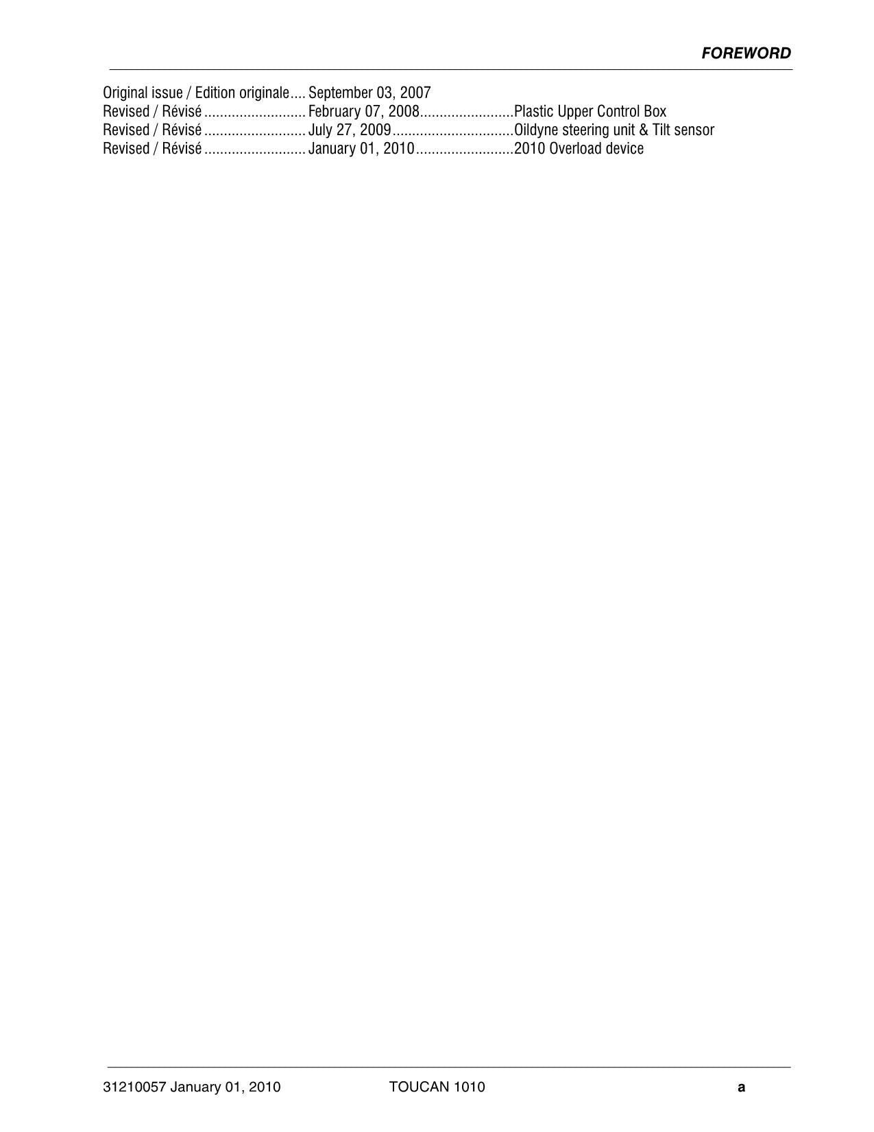 TOUCAN 1010 Vertical Lift Parts Catalog Manual Multi language