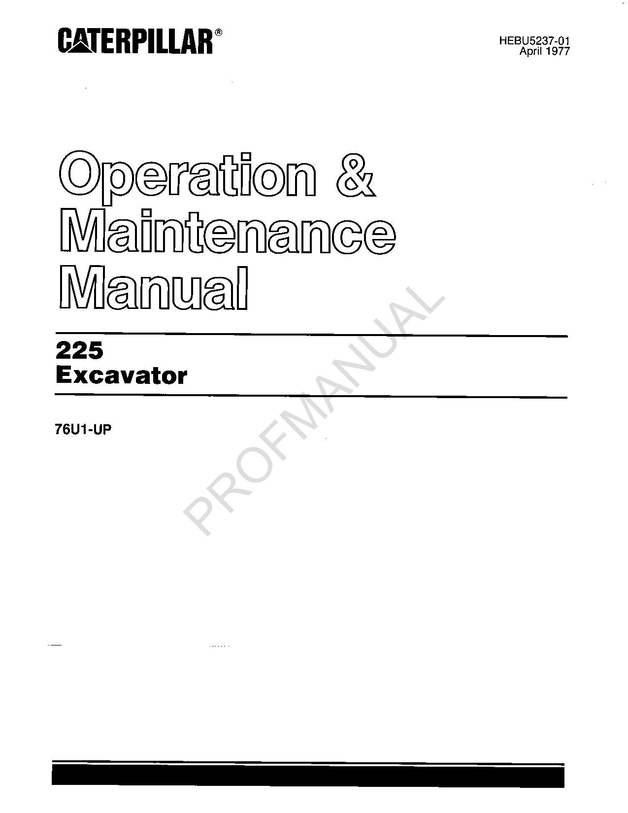 Manual de mantenimiento del operador de la excavadora Caterpillar 225 HEBU5237