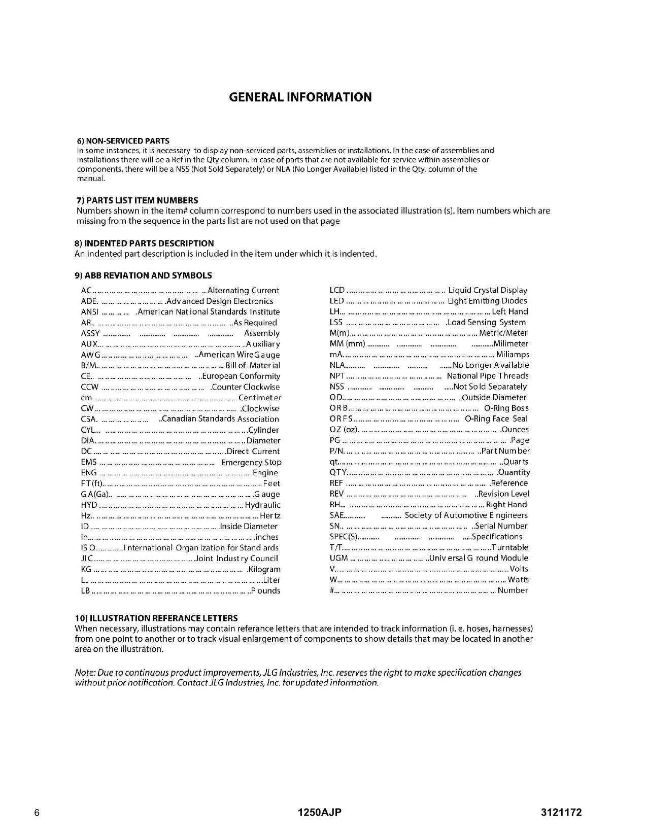 JLG 1250AJP Boom Lift Parts Catalog Manual Prior to 0300201017