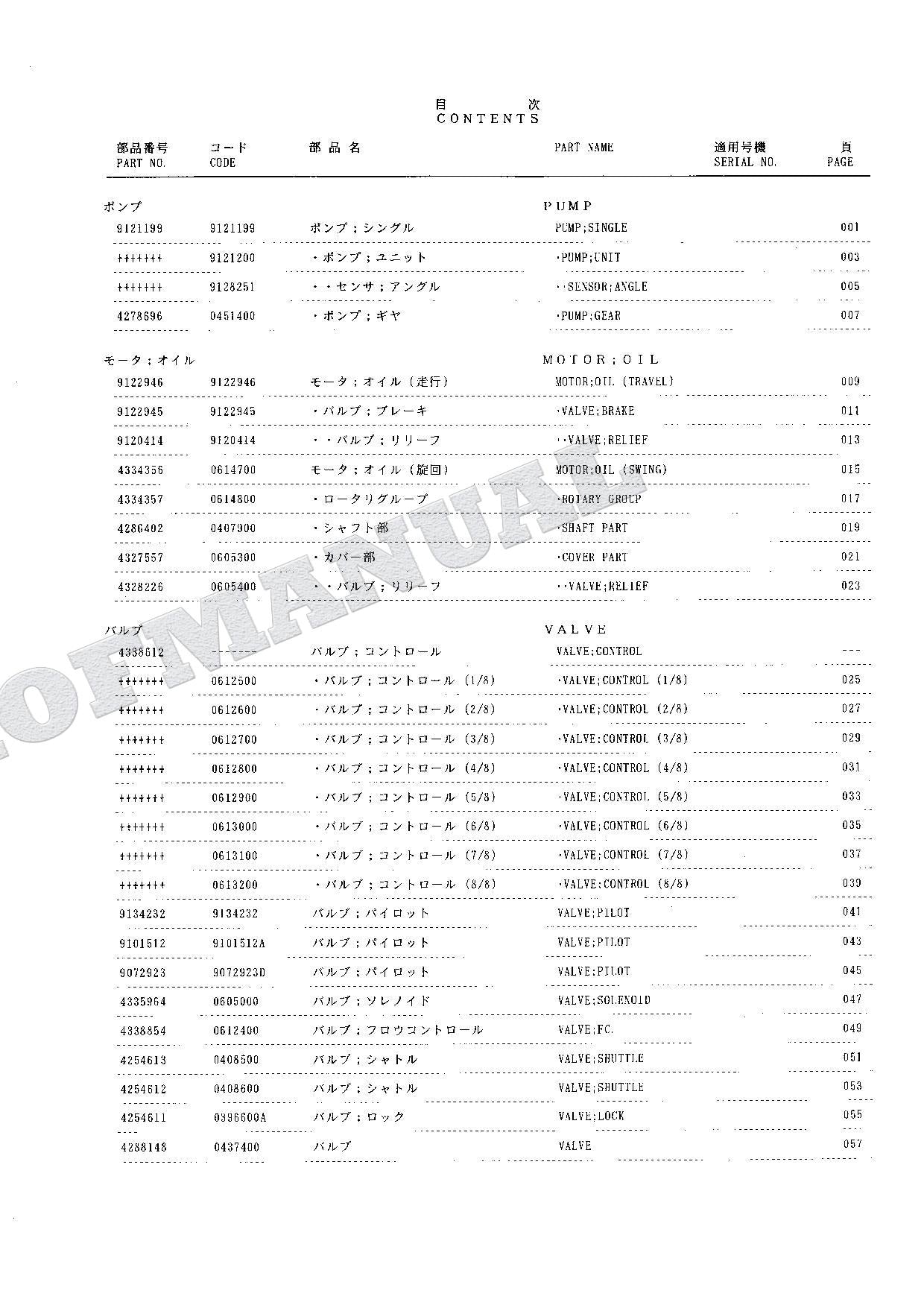 HITACHI EX120K-3 Equipment Component Excavator Parts Catalog Manual