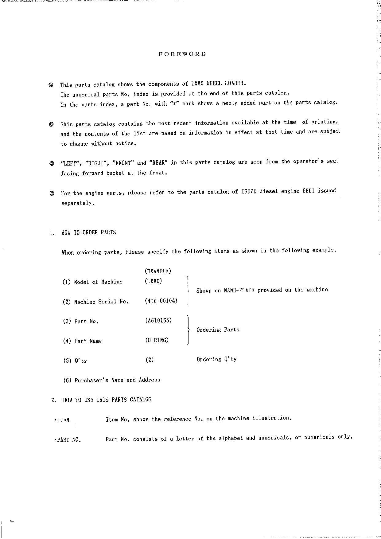Hitachi LX80 Wheel Loader Parts Catalog Manual SN 00104-up