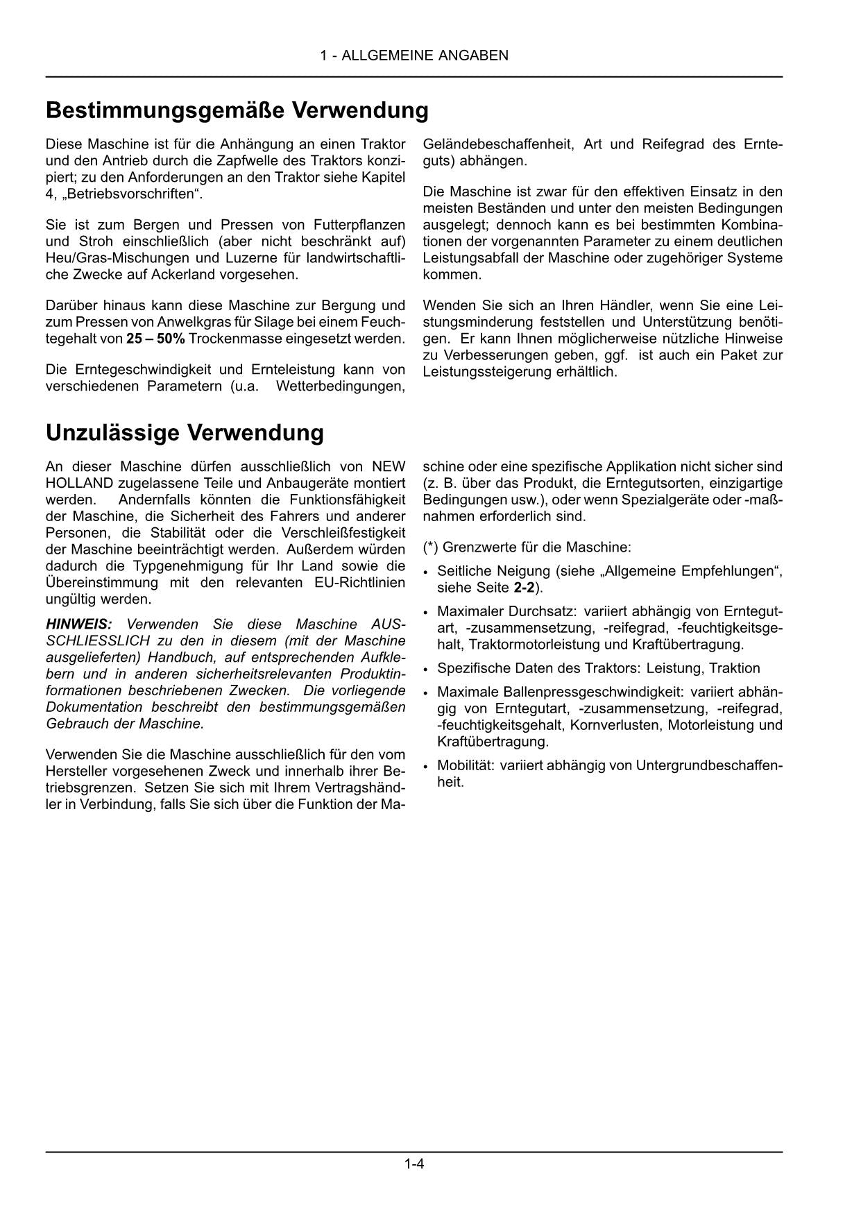 New Holland Roll Bar 125 Rundballenpresse Betriebsanleitung