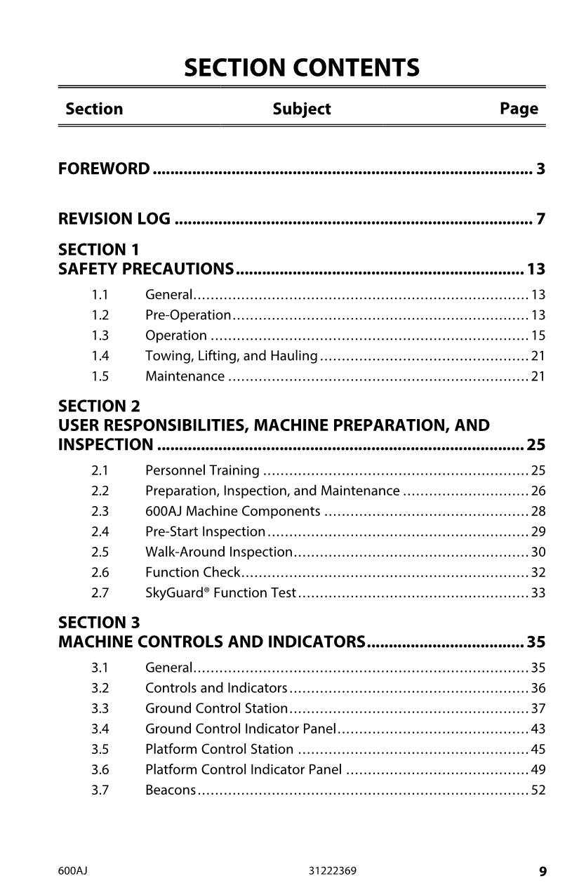 Manual del operador de mantenimiento y operación de la plataforma elevadora JLG 600AJ 31222369