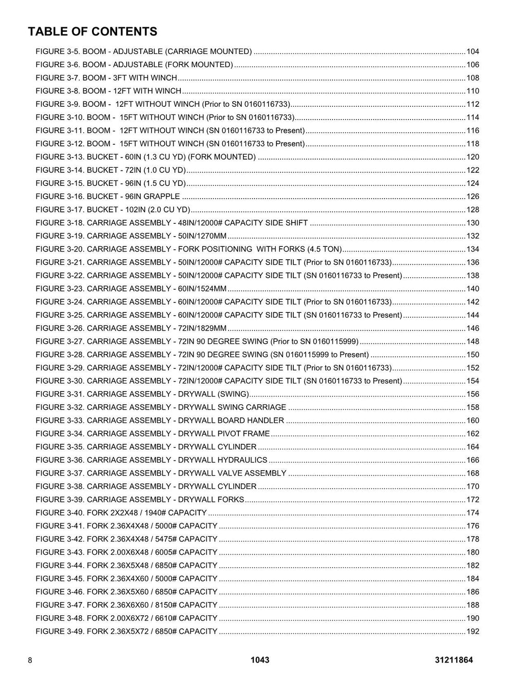 JLG 1043 Telehandler Parts Catalog Manual 31211864