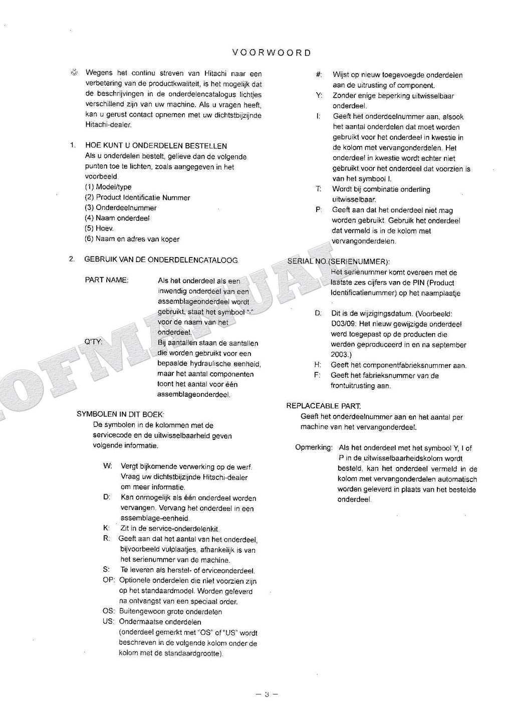HITACHI ZX135US ZX135US-E ZX135USK Equipment Excavator Parts Catalog Manual