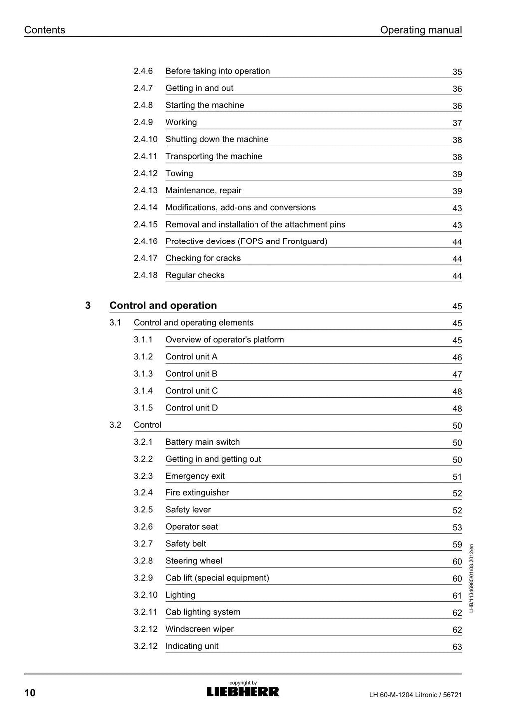 Liebherr LH60-M Litronic Excavator Operators manual