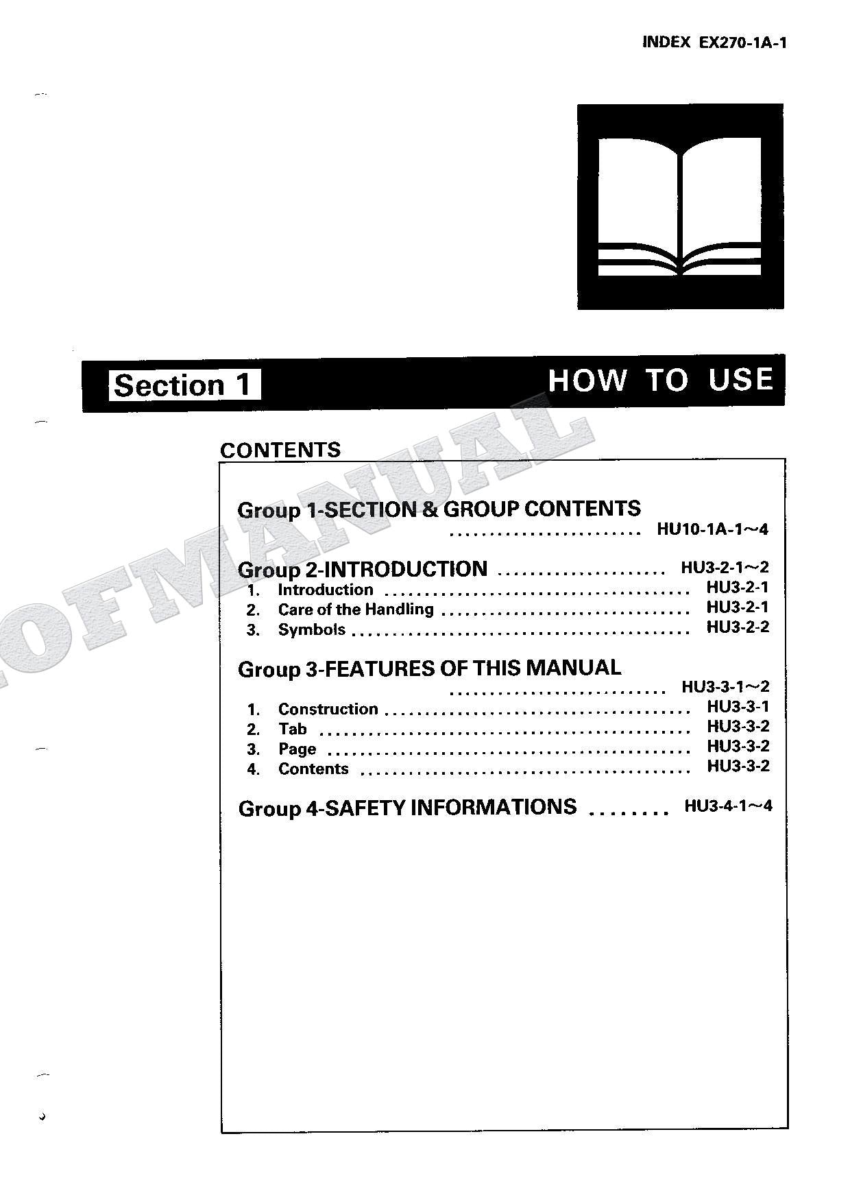 HITACHI EX270 Hudraulic Excavator Repair Service Manual