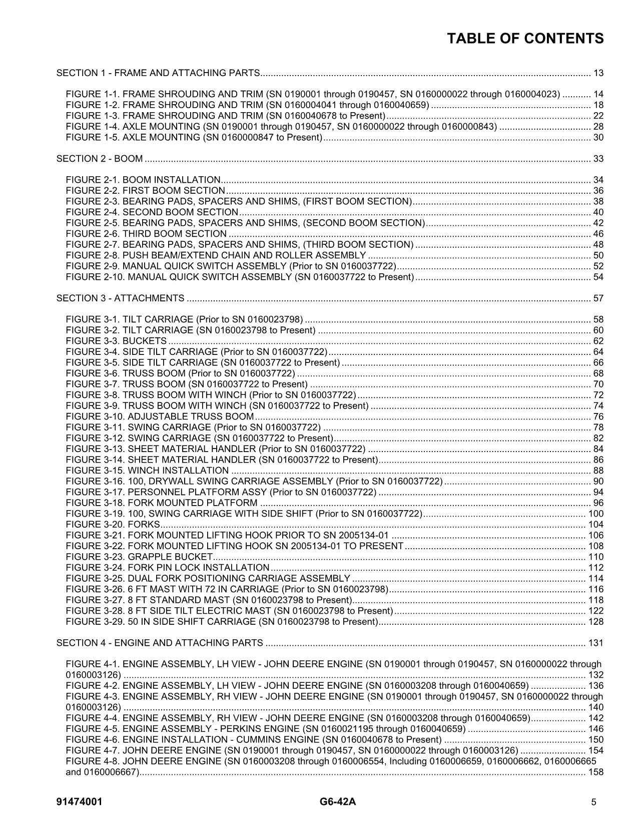 Manual del catálogo de piezas del manipulador telescópico JLG G6-42A 91474001