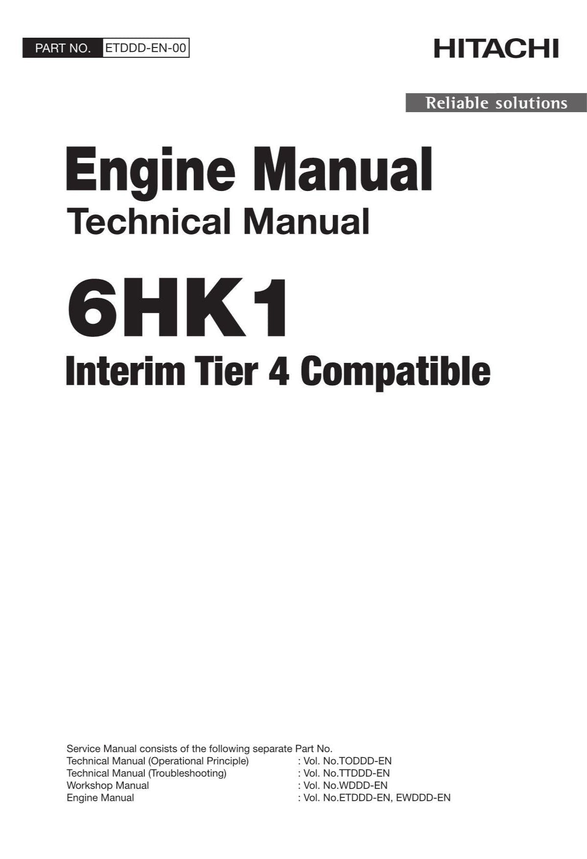 Hitachi 6HK1 Interim Tier 4 Engine FULL Service Technical manual