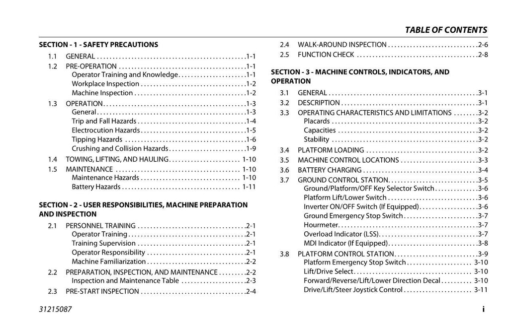 Manual del operador de mantenimiento de elevadores de tijera JLG R1532i R1932 R1932i 31215087