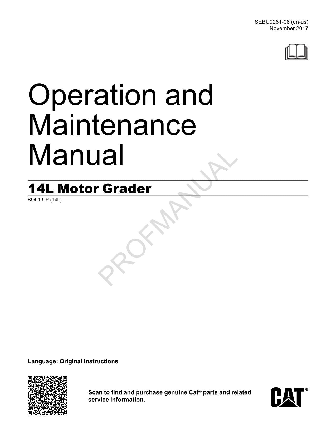 Manual de mantenimiento del operador de la motoniveladora Caterpillar 14L