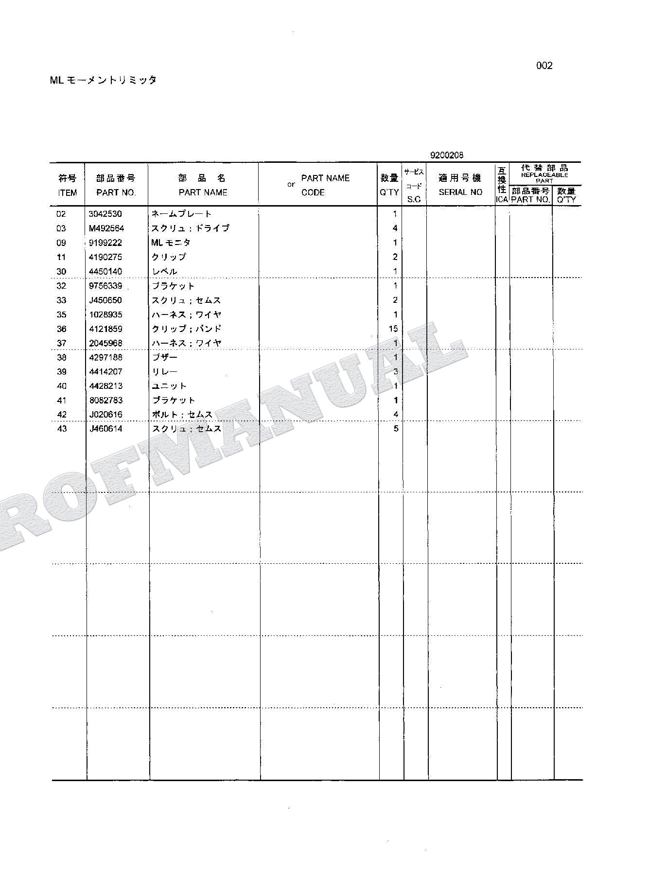 HITACHI ZAXIS ZX110 ZX110M ZX110-E ML Clane Excavator Parts Catalog Manual