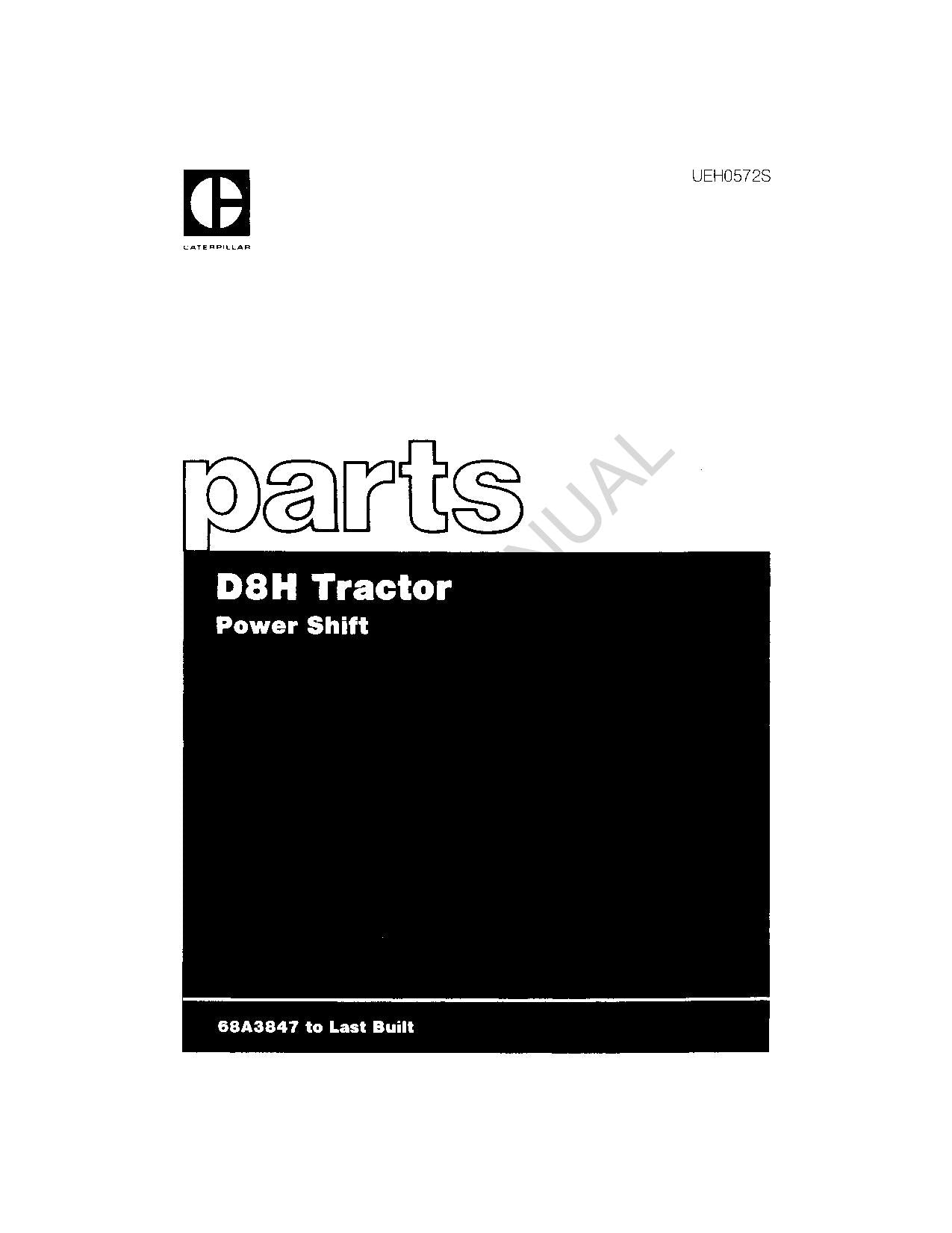 Caterpillar Cat D8H Tractor Parts Parts Catalog Manual ser 68A3847-up