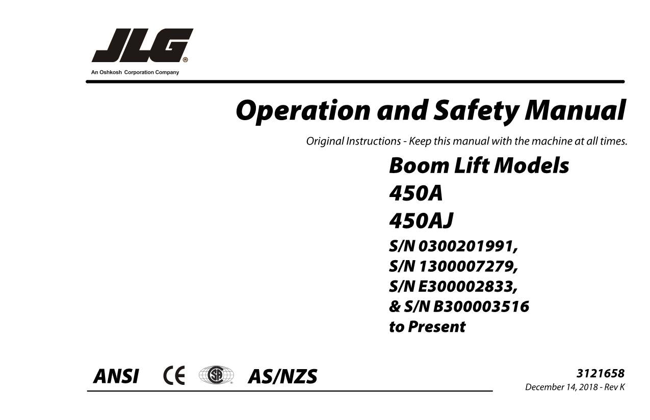 Manual del operador de mantenimiento y operación de la plataforma elevadora JLG 450A 450AJ 3121658
