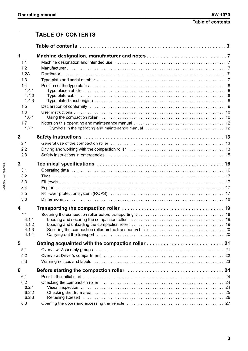 Hyundai HR70C-9 TIER3 ROAD ROLLER Operators Maintenance Manual