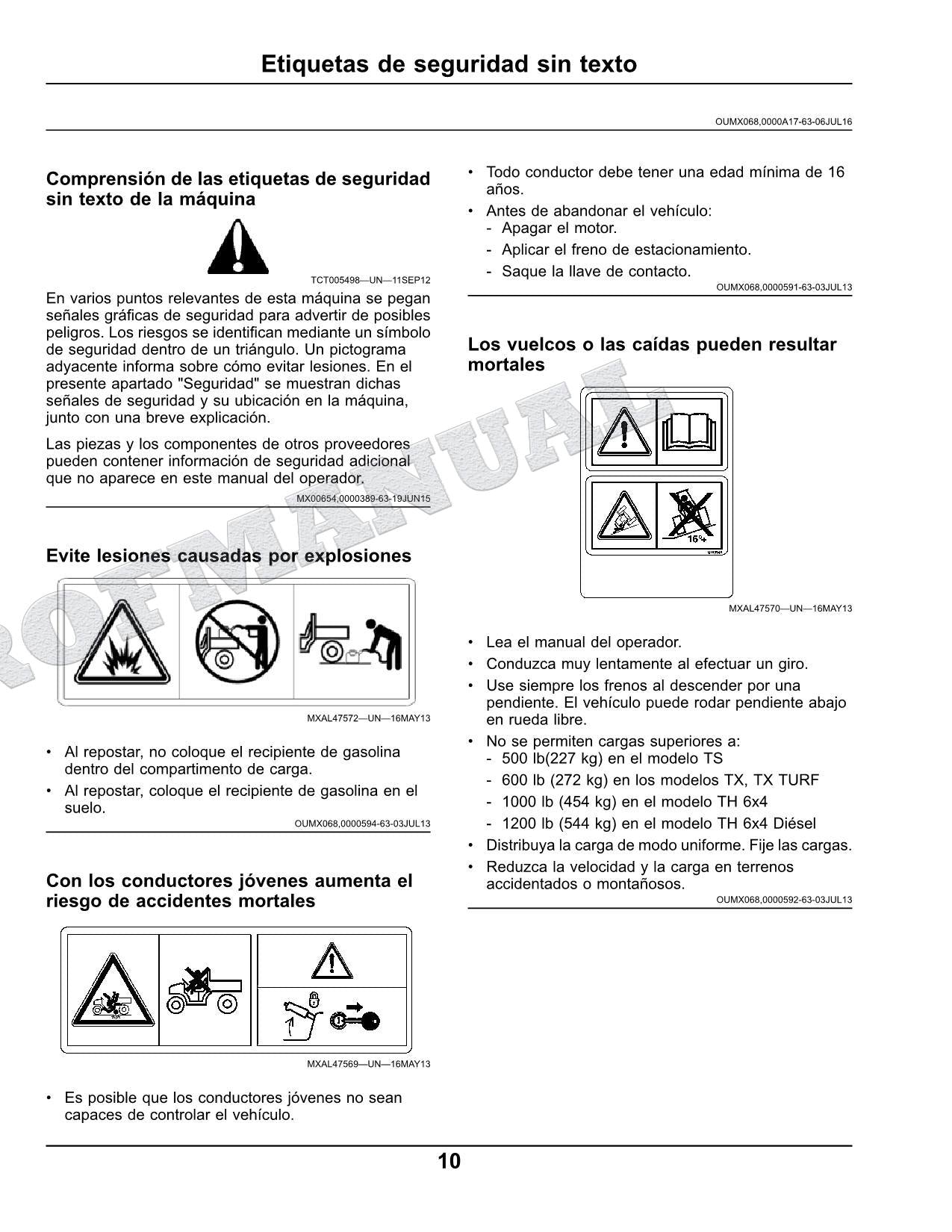 John Deere TX4X2 TX 4x2 cocodrilo Manual del Operador Español SN 120001-