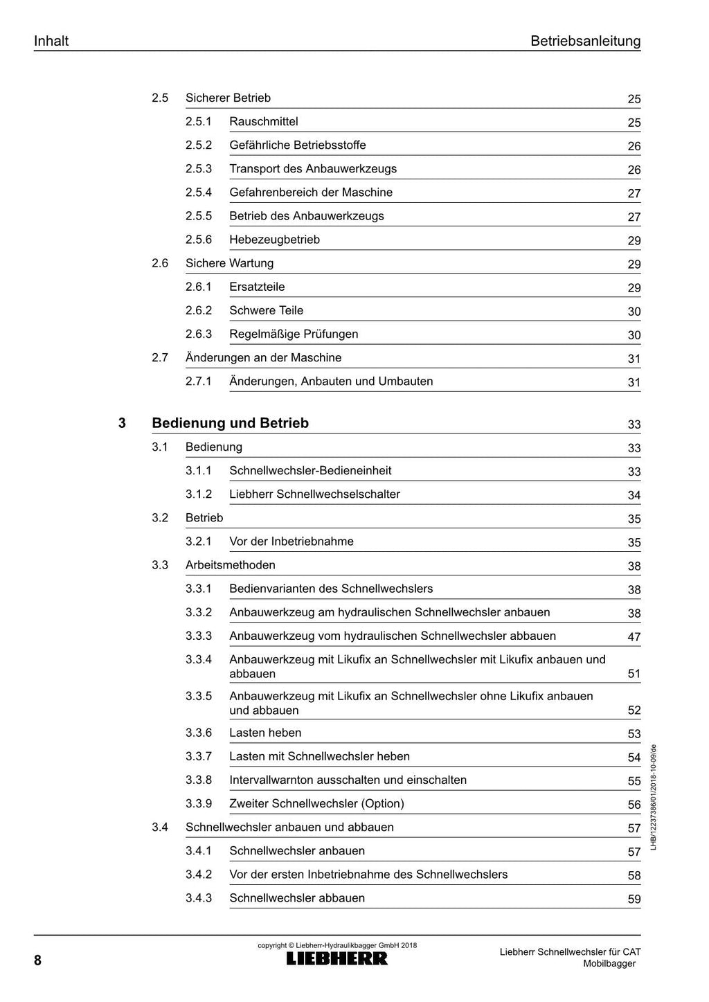 Liebherr SWA22 SWA33 SWA48 SWA66 SWA77 SWA92 SWA105 bagger Betriebsanleitung